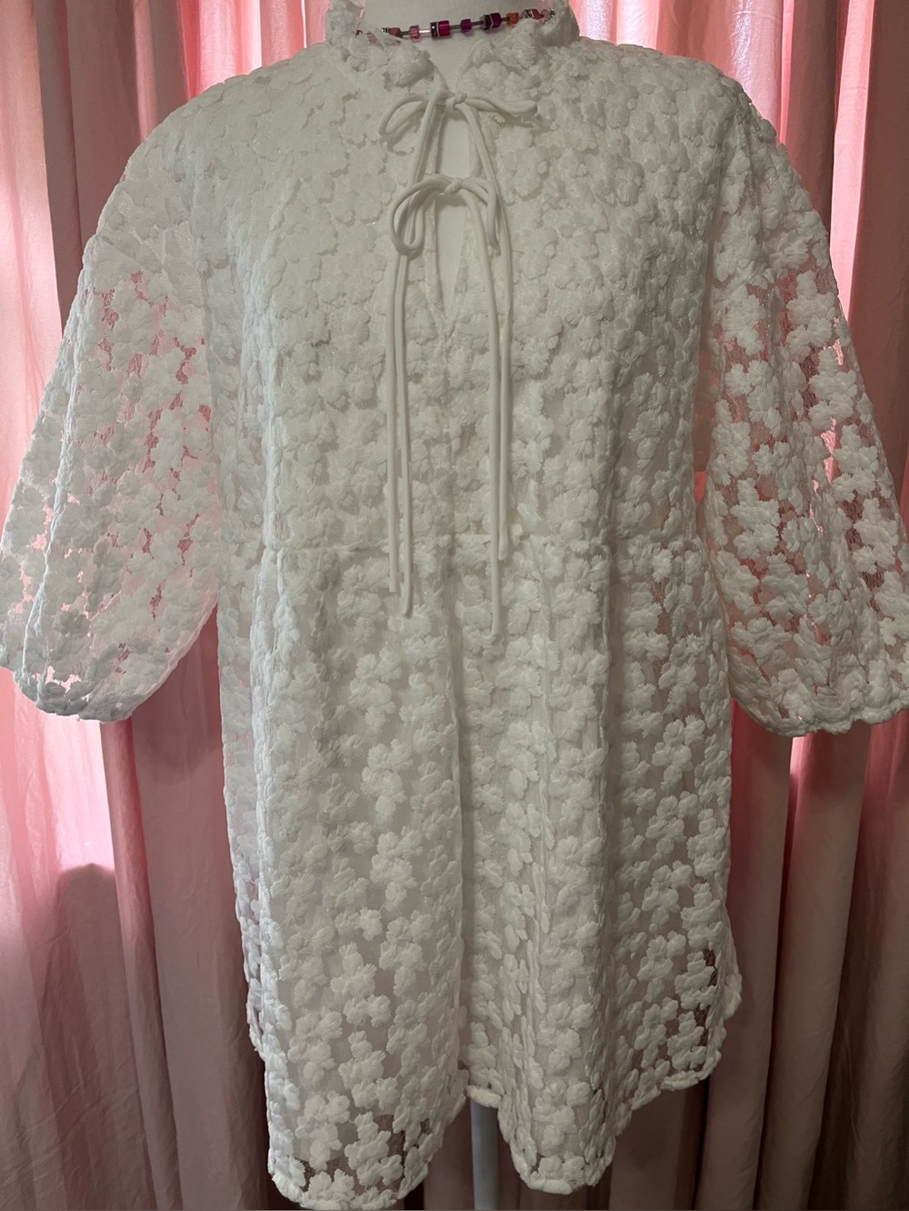 Marc New York White Floral Embroidered Lace Baby Doll Style Tunic